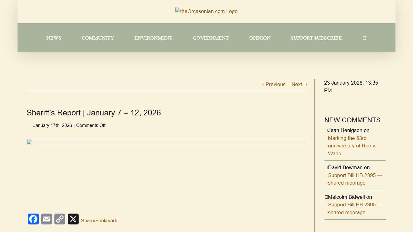 Sheriff’s Report January 7 – 12, 2026 – theOrcasonian.com