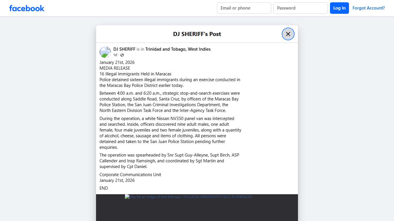 DJ SHERIFF - January 21st, 2026 MEDIA RELEASE 16 Illegal... Facebook