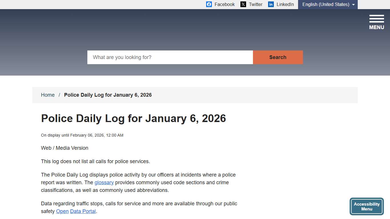 Police Daily Log for January 6, 2026 City of Menlo Park