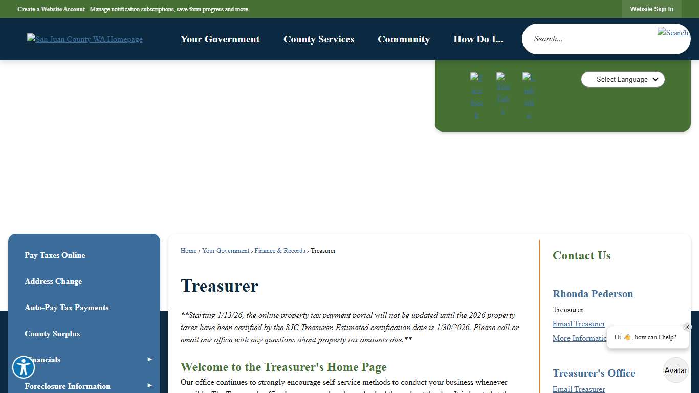 Treasurer San Juan County, WA