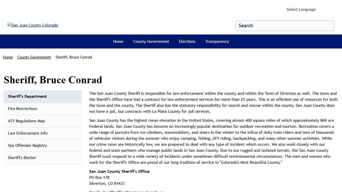 Sheriff, Bruce Conrad San Juan County Colorado